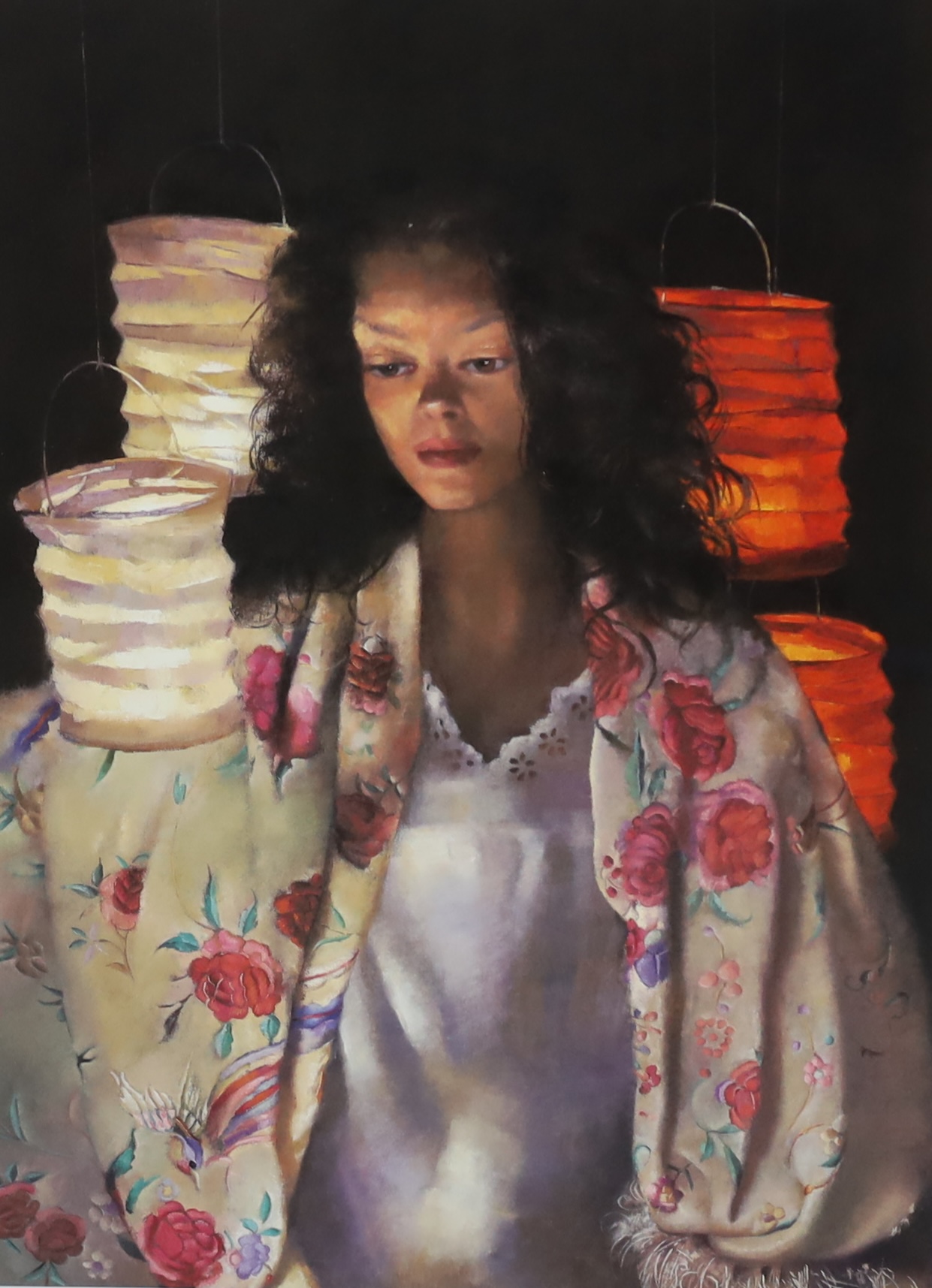 Robert Lenkiewicz (1941-2002), offset lithograph, 'Anna with paper lanterns' signed in pencil and titled, 9/500, 52 x 36cm. Condition - good